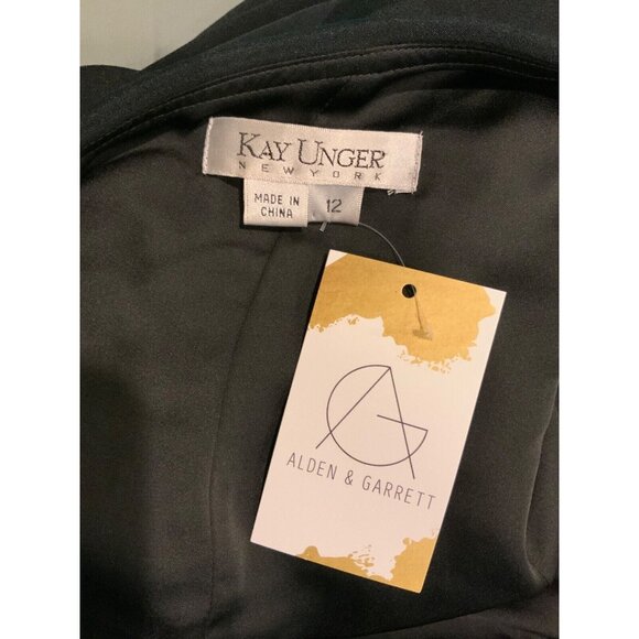 Kay Unger Black One Shoulder Silk Sheath Dress W/ Oversized Bow, Size 12 - Picture 6 of 6